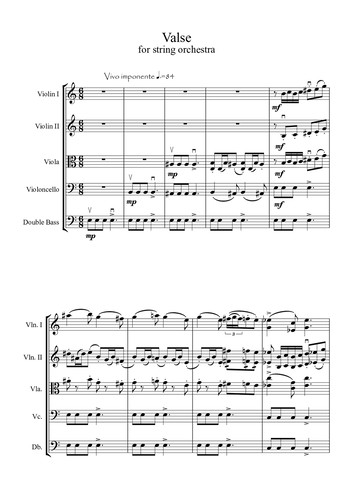 Вальс для струнного оркестра Ноты
